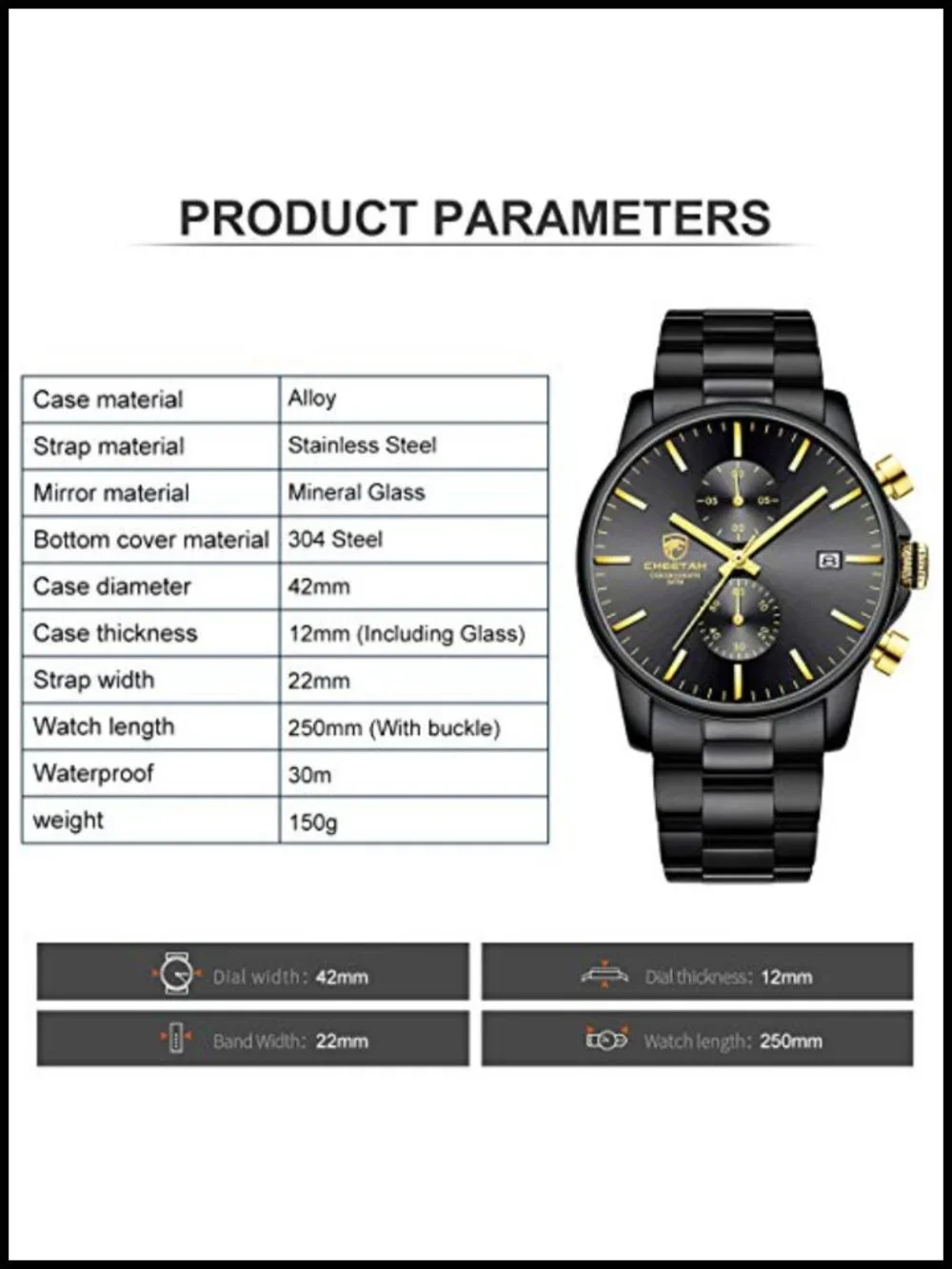 Mens Business Watch Stainless Steel Waterproof Chronograph Quartz Auto Date